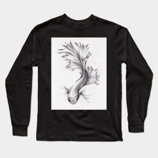 Lady of the Lake - Charcoal Pencil Drawing of a Siamese/Betta Fighting Fish Long Sleeve T-Shirt